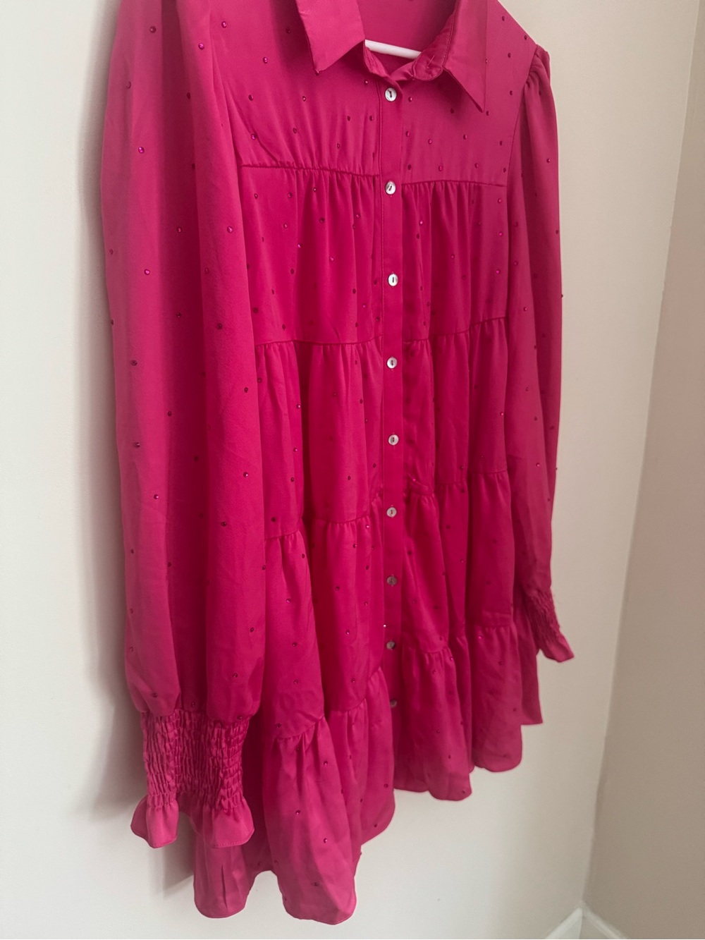 Altar’d State Pink Rhinestone Tiered Babydoll Mini Dress Women’s Size Large - Picture 3 of 7